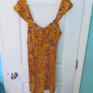 Mustard Floral Keyhole Dress, Medium